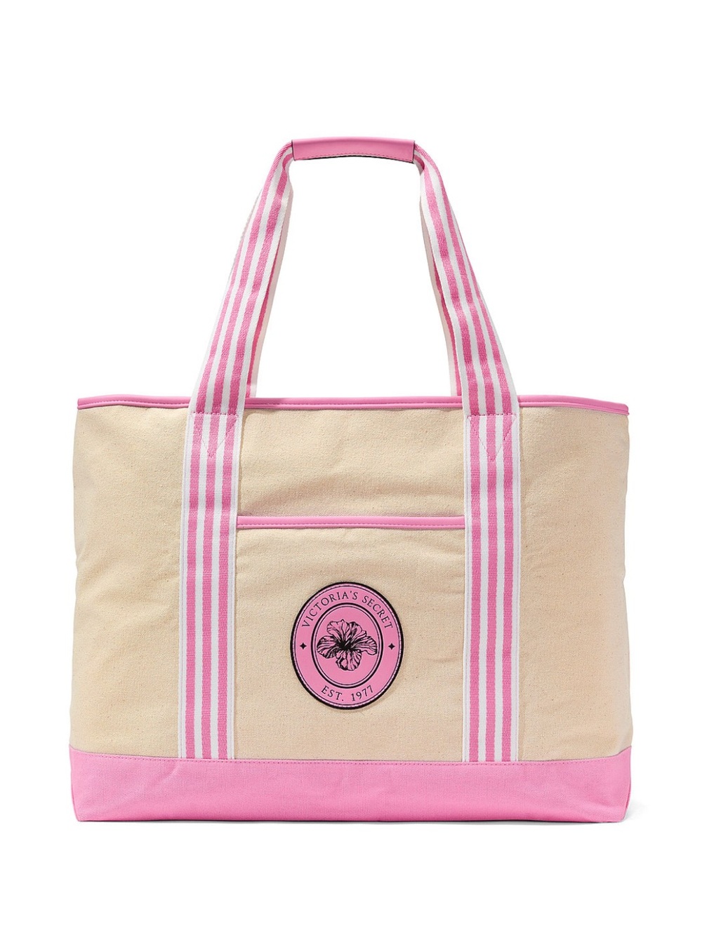 New for summer 2026: Victoria's Secret Pink and Cream Canvas Tote - Picture 2 of 2